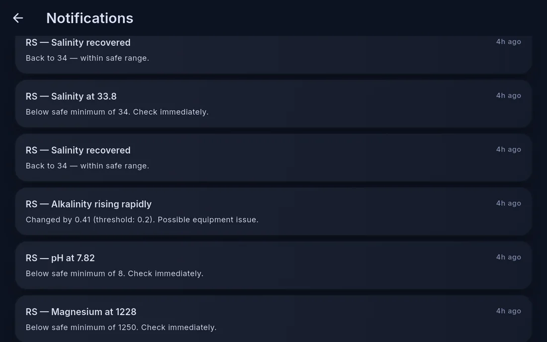 Notification history on Cora Max