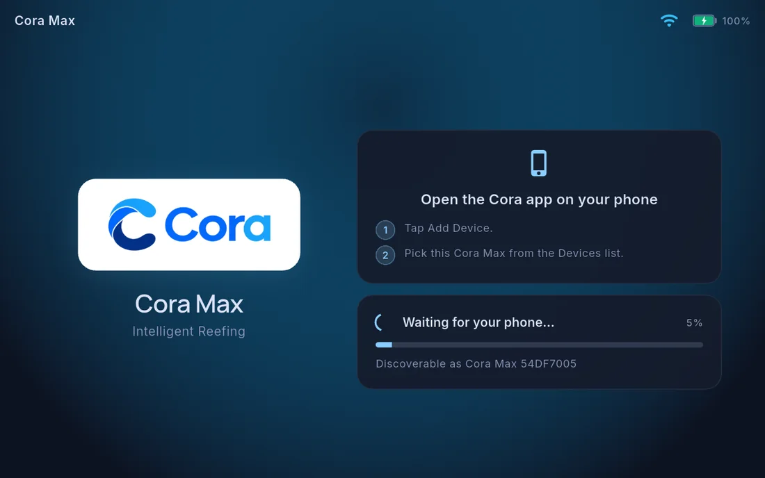 The Cora Max pairing screen