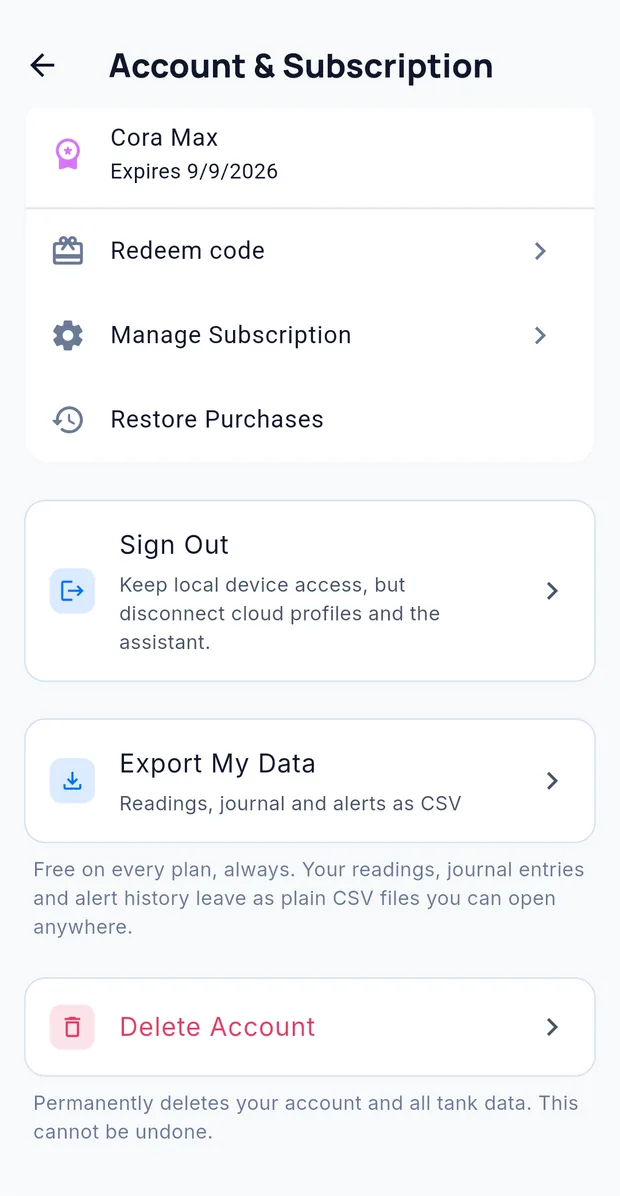 Account data controls