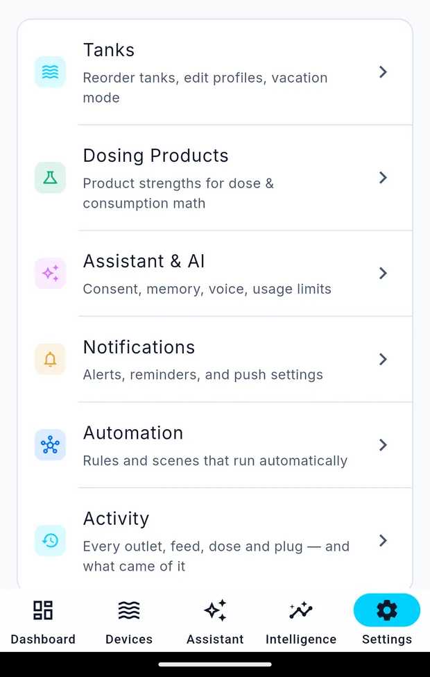 The Settings tab